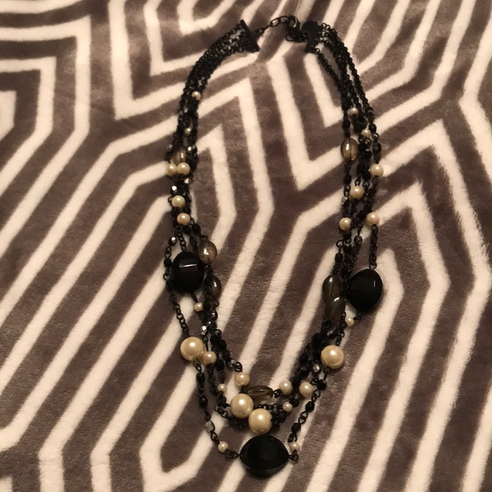 Black, pearl, stone necklace